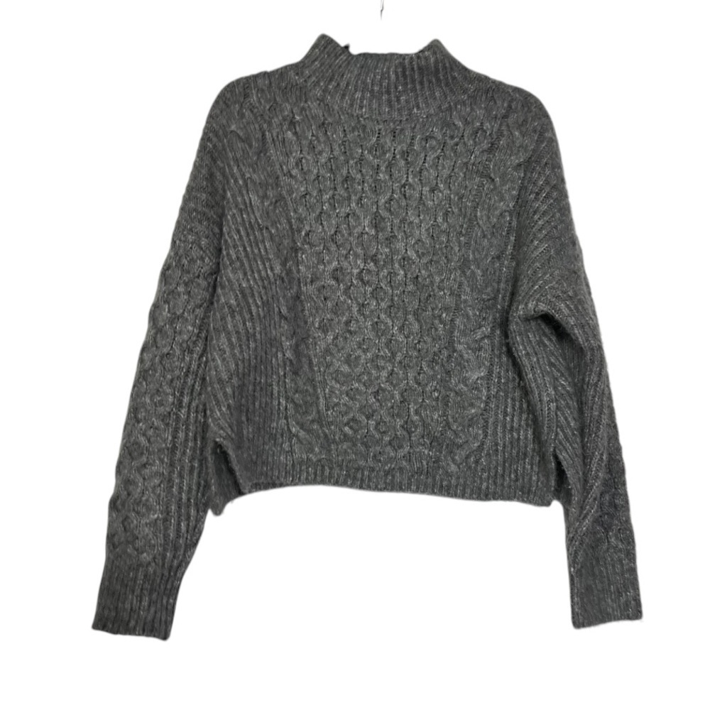 Abercrombie & Fitch Cable Knit High Neck Sweater Gray Size Large Boxy Cropped